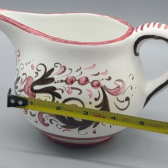 DERUTA Italian Pottery Hand Painted   Creamer Pitcher 5" Red White Brown New - Picture 10 of 10